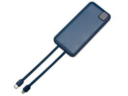 Внешний аккумулятор со встроенными кабелями «Фрэйм», 10000мач, темно-синий