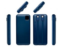 Внешний аккумулятор со встроенными кабелями «Фрэйм», 10000мач, темно-синий