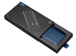 Внешний аккумулятор со встроенными кабелями «Фрэйм», 10000мач, темно-синий