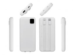 Внешний аккумулятор со встроенными кабелями «Фрэйм», 10000мач, белый