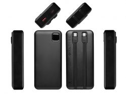 Внешний аккумулятор со встроенными кабелями «Фрэйм Про», быстрая зарядка, 20000мач, черный