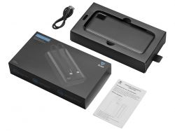 Внешний аккумулятор со встроенными кабелями «Фрэйм Про», быстрая зарядка, 20000мач, черный