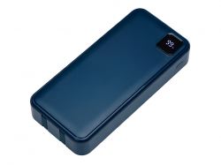 Внешний аккумулятор со встроенными кабелями «Фрэйм Про», быстрая зарядка, 20000мач, тёмно-синий