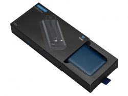 Внешний аккумулятор со встроенными кабелями «Фрэйм Про», быстрая зарядка, 20000мач, тёмно-синий