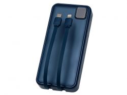 Внешний аккумулятор со встроенными кабелями «Фрэйм Про», быстрая зарядка, 20000мач, тёмно-синий