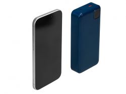 Внешний аккумулятор со встроенными кабелями «Фрэйм Про», быстрая зарядка, 20000мач, тёмно-синий
