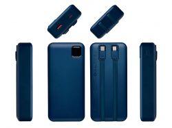 Внешний аккумулятор со встроенными кабелями «Фрэйм Про», быстрая зарядка, 20000мач, тёмно-синий