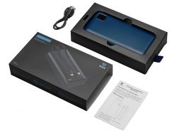 Внешний аккумулятор со встроенными кабелями «Фрэйм Про», быстрая зарядка, 20000мач, тёмно-синий