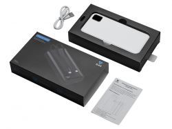 Внешний аккумулятор со встроенными кабелями «Фрэйм Про», быстрая зарядка, 20000мач, белый