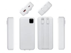 Внешний аккумулятор со встроенными кабелями «Фрэйм Про», быстрая зарядка, 20000мач, белый