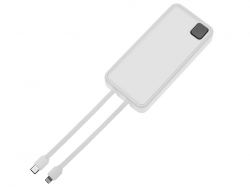 Внешний аккумулятор со встроенными кабелями «Фрэйм Про», быстрая зарядка, 20000мач, белый