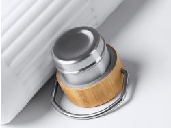 Термобутылка «Нобук» из переработанной нержавеющей стали, с бамбуковой крышкой, белый