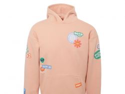 Толстовка с капюшоном оверсайз «Berlin» унисекс, лососевый, ДТФ, бренд тайп и лейбл