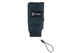 Зонт складной женский TORBER, механика, 5 сложений, синий, каркас алюминий, эпонж, пластиковая ручка, диаметр 91 см