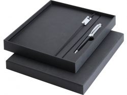 Набор Legato Elegance из блокнота формата А5 в твердой обложке и ручки-роллера, черный/белый