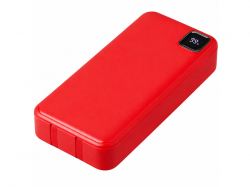 Внешний аккумулятор со встроенными кабелями «Фрэйм Про», быстрая зарядка, 20000мач, красный