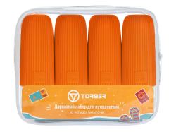 Дорожный набор бутылочек TORBER (4 пр.), силикон, оранжевый