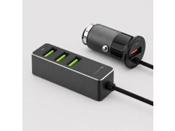 АЗУ 1 USB + 3 USB для пассажиров, QC 3.0, 7А, алюминий, графит, Deppa
