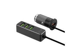 АЗУ 1 USB + 3 USB для пассажиров, QC 3.0, 7А, алюминий, графит, Deppa