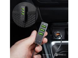 АЗУ 1 USB + 3 USB для пассажиров, QC 3.0, 7А, алюминий, графит, Deppa