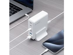 Зарядная станция 4xUSB Type-C, 2xUSB, PD, QC, 160Вт, белый, Deppa