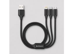 Дата-кабель 3 в 1: micro USB, USB-C, Ligthning, алюминий, 1.2м, черный, Deppa