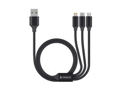 Дата-кабель 3 в 1: micro USB, USB-C, Ligthning, алюминий, 1.2м, черный, Deppa