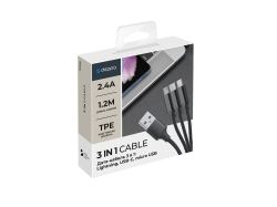 Дата-кабель 3 в 1: micro USB, USB-C, Ligthning, алюминий, 1.2м, черный, Deppa