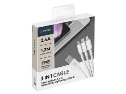 Дата-кабель 3 в 1: micro USB, USB-C, Ligthning, 1.2м, белый, Deppa