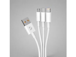 Дата-кабель 3 в 1: micro USB, USB-C, Ligthning, 1.2м, белый, Deppa
