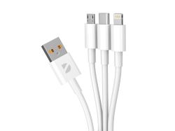 Дата-кабель 3 в 1: micro USB, USB-C, Ligthning, 1.2м, белый, Deppa