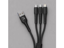 Дата-кабель Armor 3 в 1: micro USB, USB-C, Ligthning, 1.2м, черный, Deppa