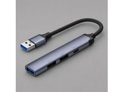USB-хаб USB-A 3.0 + 2xUSB-A 2.0 + USB-C, серый, Deppa