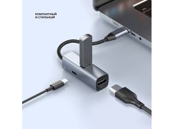 USB-хаб 3 в 1 USB-C - USB-A3.0 + USB-C PD100Вт + HDMI, серый, Deppa