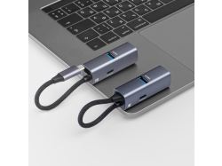 USB-хаб 3 в 1 USB-C - USB-A3.0 + USB-C PD100Вт + HDMI, серый, Deppa