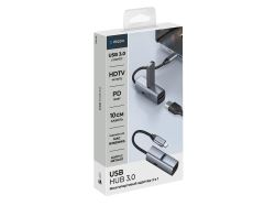 USB-хаб 3 в 1 USB-C - USB-A3.0 + USB-C PD100Вт + HDMI, серый, Deppa
