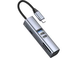 USB-хаб 7 в 1 USB-C - USB-A3.0 + 2хUSB-C + USB-C PD100Вт + HDMI + SD + microSD, серый, Deppa