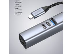 USB-хаб 7 в 1 USB-C - USB-A3.0 + 2хUSB-C + USB-C PD100Вт + HDMI + SD + microSD, серый, Deppa