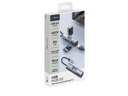 USB-хаб 7 в 1 USB-C - USB-A3.0 + 2хUSB-C + USB-C PD100Вт + HDMI + SD + microSD, серый, Deppa