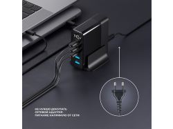 Зарядная станция 3xUSB Type-C, 2xUSB, PD, QC, 140Вт, черный, Deppa