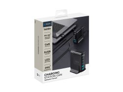 Зарядная станция 3xUSB Type-C, 2xUSB, PD, QC, 140Вт, черный, Deppa