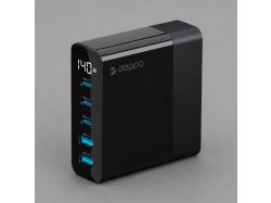 Зарядная станция 3xUSB Type-C, 2xUSB, PD, QC, 140Вт, черный, Deppa