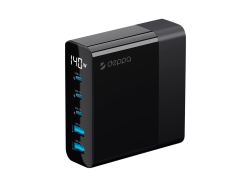 Зарядная станция 3xUSB Type-C, 2xUSB, PD, QC, 140Вт, черный, Deppa