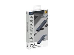 USB Type-C хаб 7-в-1, HDMI, Power Delivery, 2xUSB 3.0, RJ45, microSD/SD, графит, Deppa