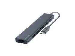 USB Type-C хаб 7-в-1, HDMI, Power Delivery, 2xUSB 3.0, RJ45, microSD/SD, графит, Deppa