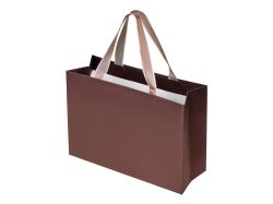 Пакет подарочный с тканевой ламинацией Сатин XL, коричневый 32×23×12 см., коричневые ручки
