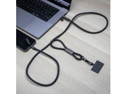 Шнурок-держатель для телефона с зарядным кабелем USB-C на USB-C/Lightning «Lany Eco Charge», серый