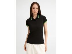 Рубашка поло женская Pasadena Women 200 с контрастной отделкой, черная с зеленым