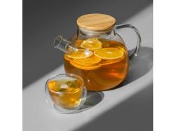 Стеклянный заварочный чайник Sencha с бамбуковой крышкой