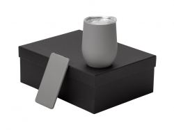 Подарочный набор с термокружкой и повербанком С1, 5000 mAh, серый